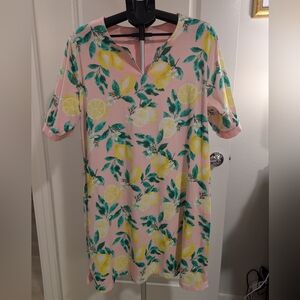 Stan Herman Pink Lemon Print Shift Dress | Size 1X